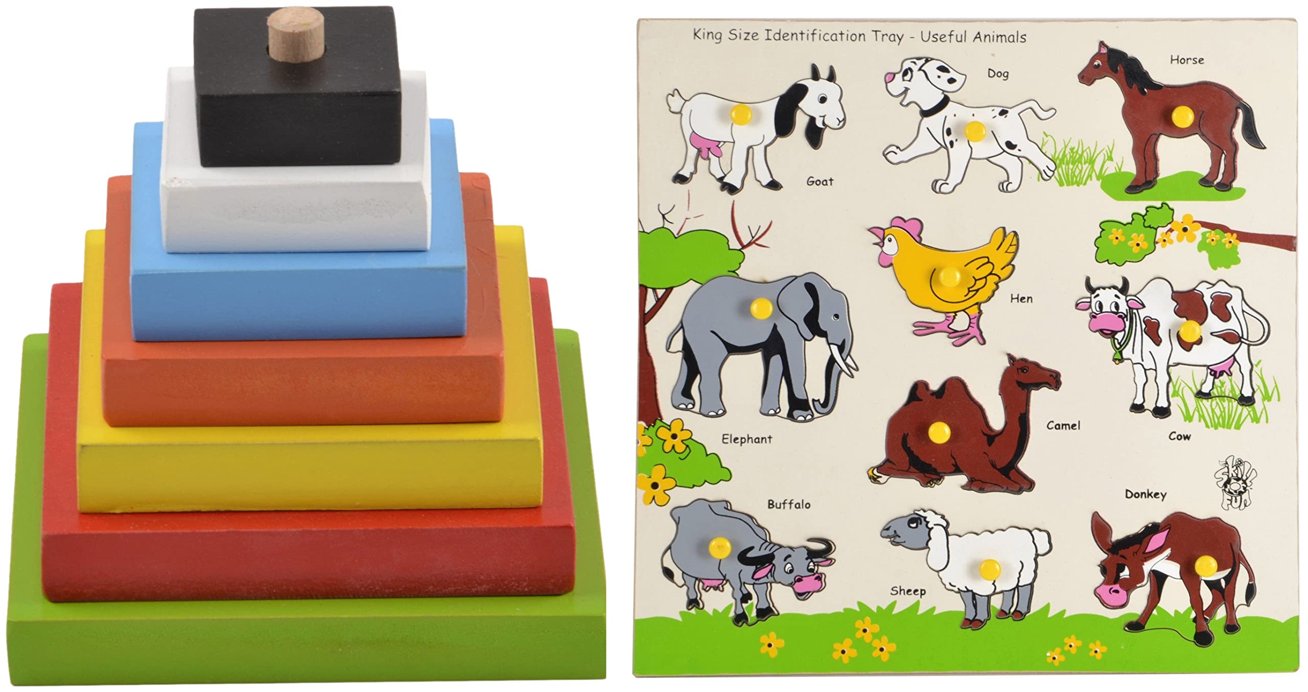 Skillofun Wooden Graded Square Tower, Multi Color&Skillofun Wooden Kingsize Identification Tray Useful Animals with Knobs, Multi Color (B0B9GZ7M71) Amazon Price History, Amazon Price Tracker