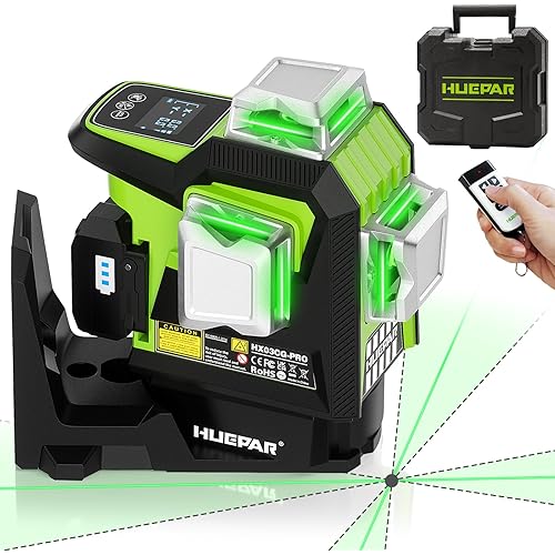 Huepar 360 Laser Level with Electric Pivot Around Point Fine Adjustment Rotating Base, Remote Control, Rechargeable Battery, 1/13" High precision Self Leveling Lazer Leveler, Pluse Mode
