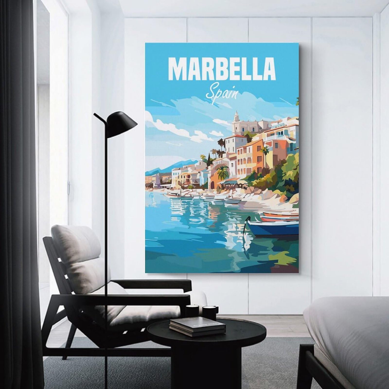 Junmoney Wall Picture Print Marbella Spain Travel Poster, 24x36inch(60x90cm), for Hallway, Bedroom Or Modern Interiors, Thoughtful Wall Decor for Art Lovers