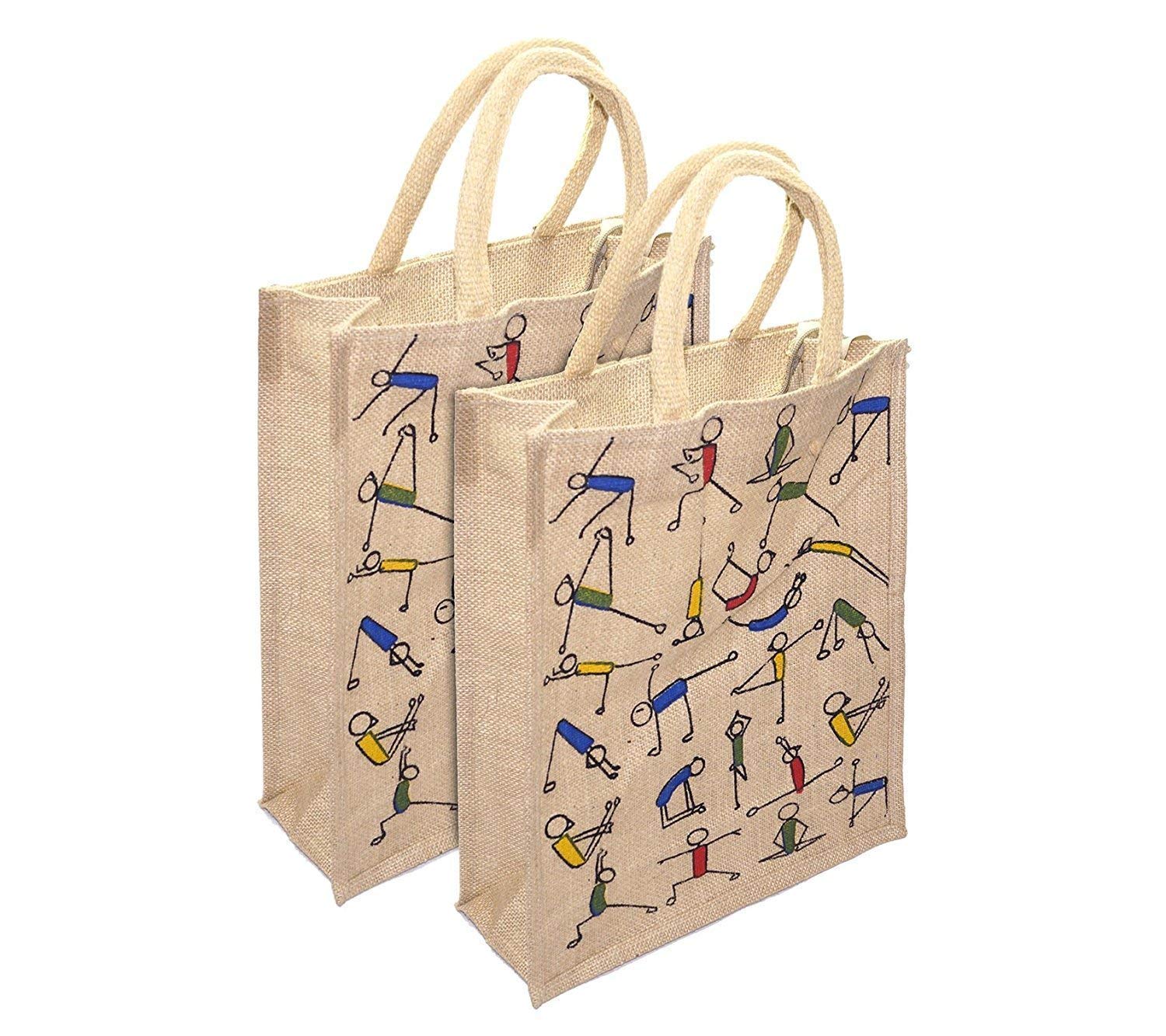 SM Dealers (Sadriwala Marketing) Jute Bags for Lunch for Men Women | Jute Shopping Bags with Zip | Jute Tote Tiffin Bags | Jute Carry Bag | Printed Jute Bag - Yoga Design - Pack of 2 (B08CJC1ZR2) Amazon Price History, Amazon Price Tracker