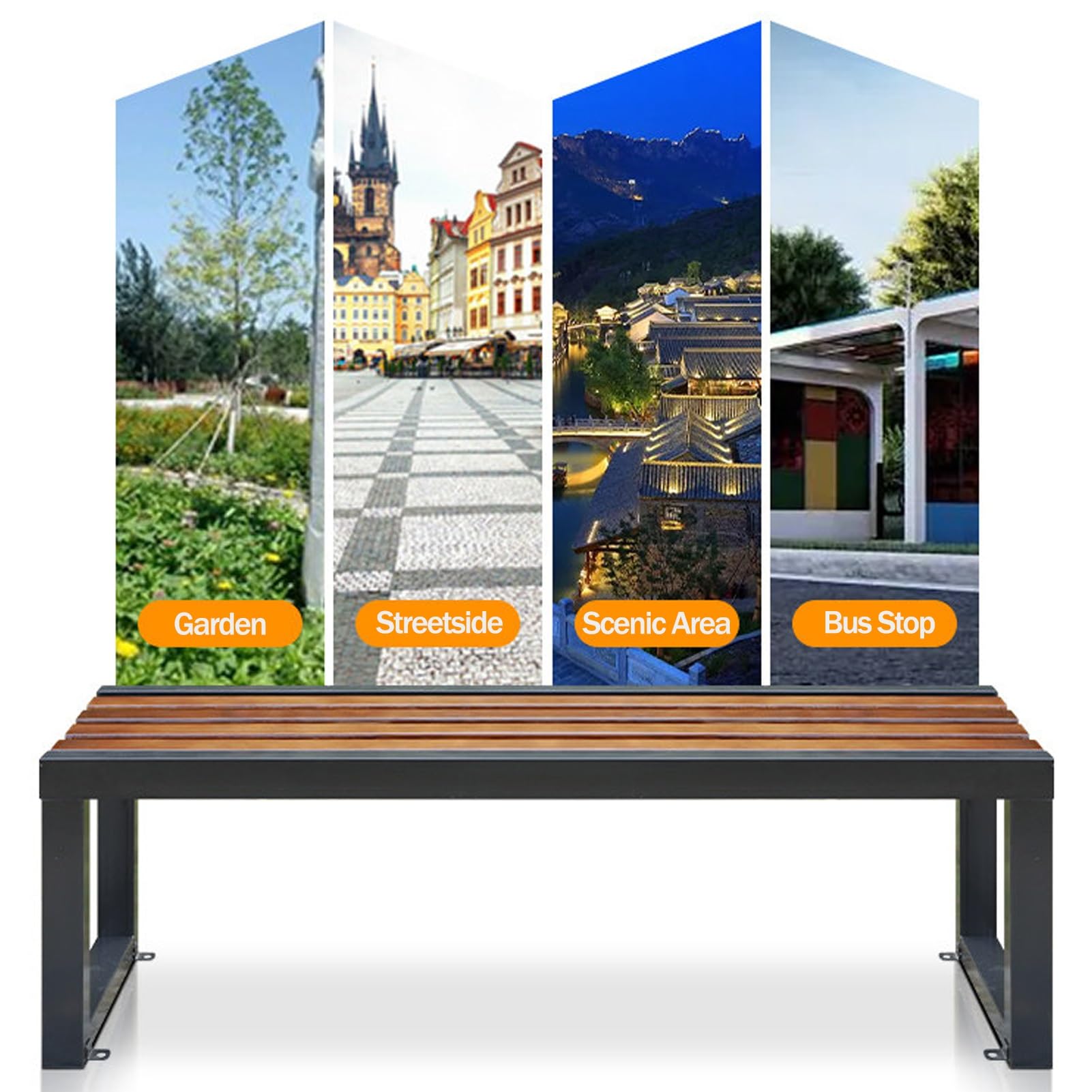Exterior Banco Jardín Asiento De Listones De Madera Y Plástico | Parque Banco Con Estructura De Metal Resistente, Silla De Ocio Cuadrada, For Porche/patio/balcón/ley(Black,47.2''/120cm)