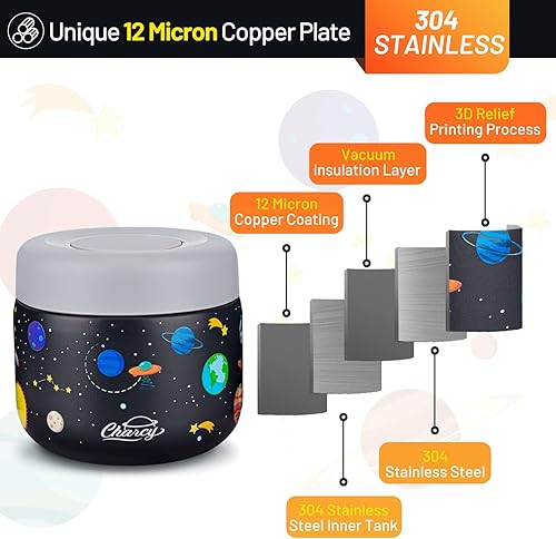 Miniatura 2 de Charcy Tarro de comida aislado de acero inoxidable para niños, termo de sopa de boca ancha a prueba de fugas, juego de recipientes para 8 horas de