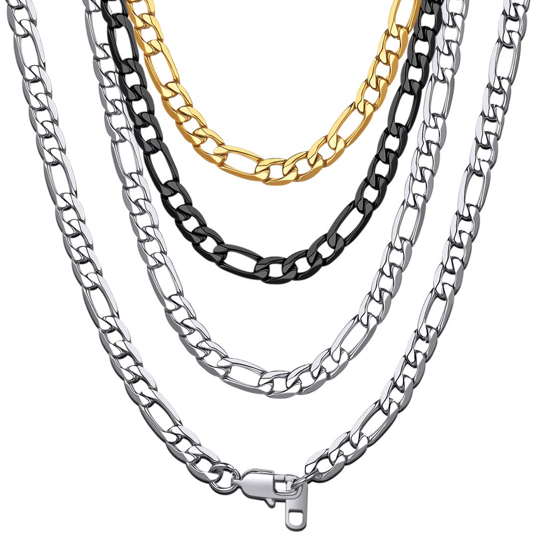ChainsHouse Figaro-ketting voor heren, 1 3, roestvrij staal, punk-mesh, dames, choker, klein, 4/6/9/13 mm breed, 36-76 cm lang, zilver/goud/zwart, sieradenketting, cadeau voor vriend, 55cm (22