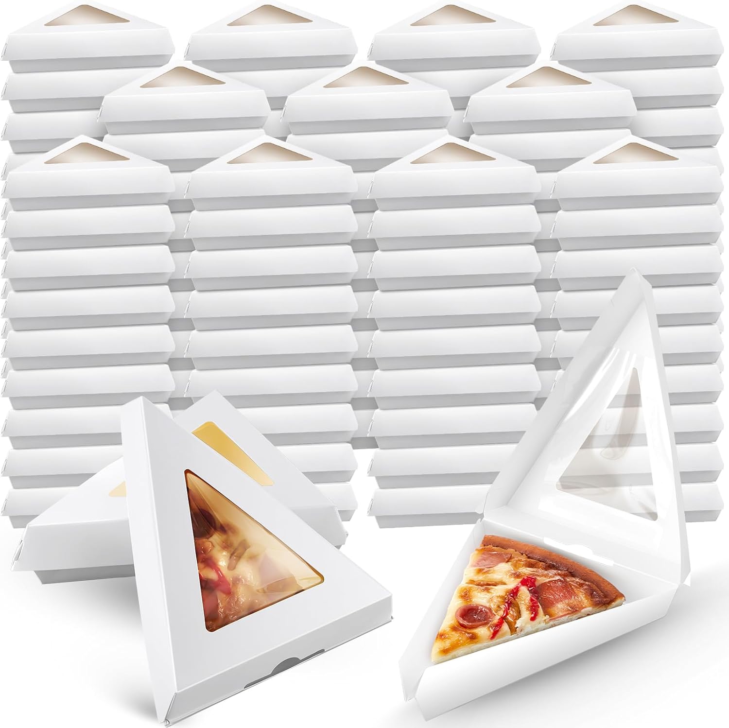 Gilprop 100 Pack Pizza Slice Boxes Bulk, Suits for 12 Inches Reusable Pizza Slice Storage Containers with Windows Wedge Paperboard Plate Food Boxes for Food Cake Tray Slices Storage