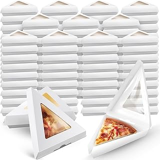 100 Pack Pizza Slice Boxes with Window, Suits for 12 Inches Reusable Pizza Slice Storage Containers Wedge Paperboard Plate Food Boxes for Food Cake Tray Storage
