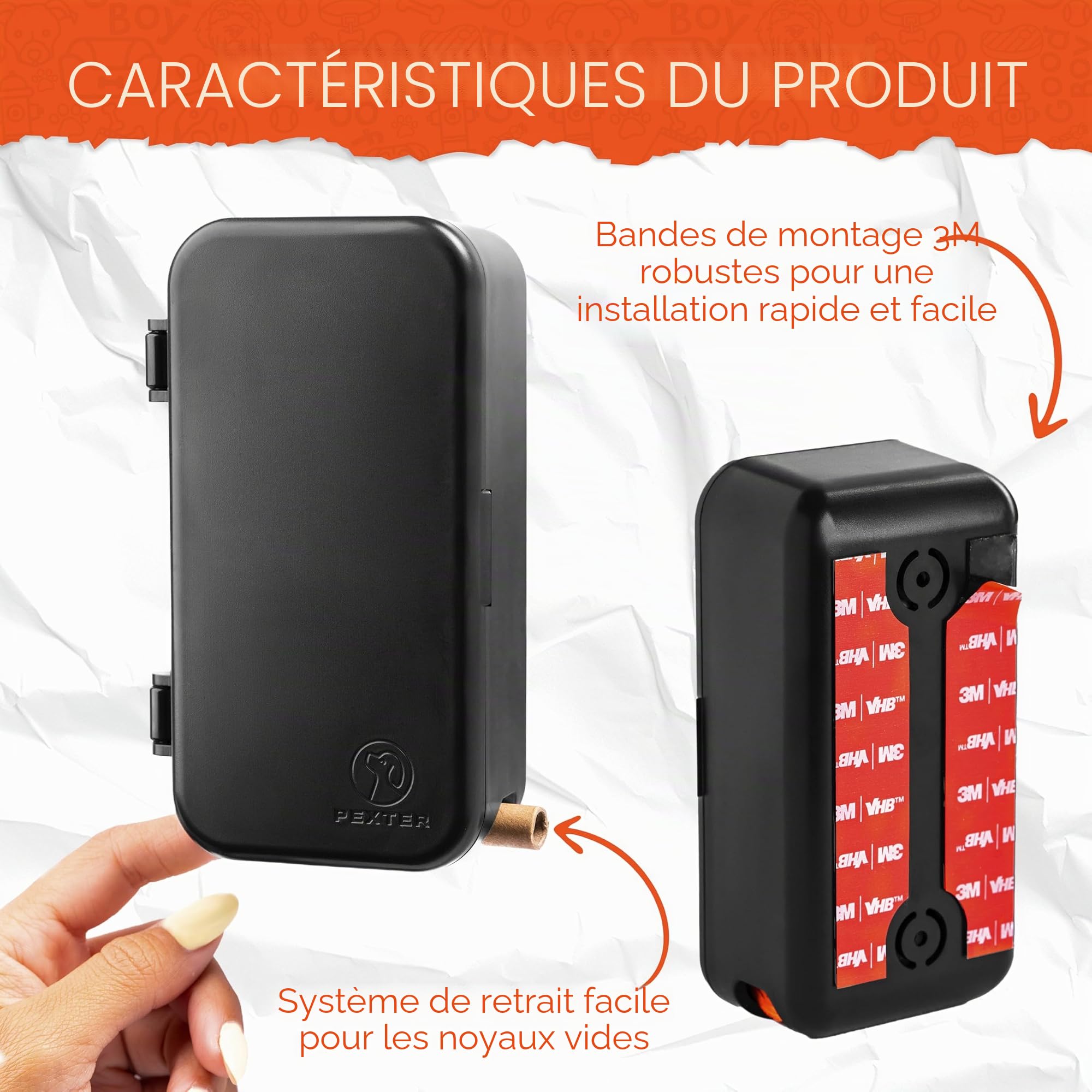 Pexter Distributeur de sacs à déjections canines - Station de distribution de sacs à déjections canines - Pour l'extérieur ou l'intérieur - Support mural à coller ou à visser - 4 rouleaux de sacs pour