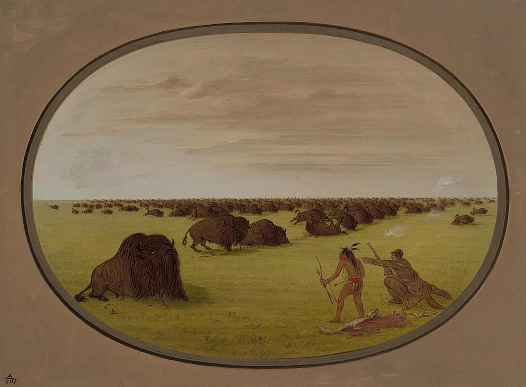 ARTXLXXBN Famous Painting Art Wall Decor Abstract Art Picture Catlin and Indian Attacking Animal by George Catlin Animal Pictures for Home Decor 60x90cm