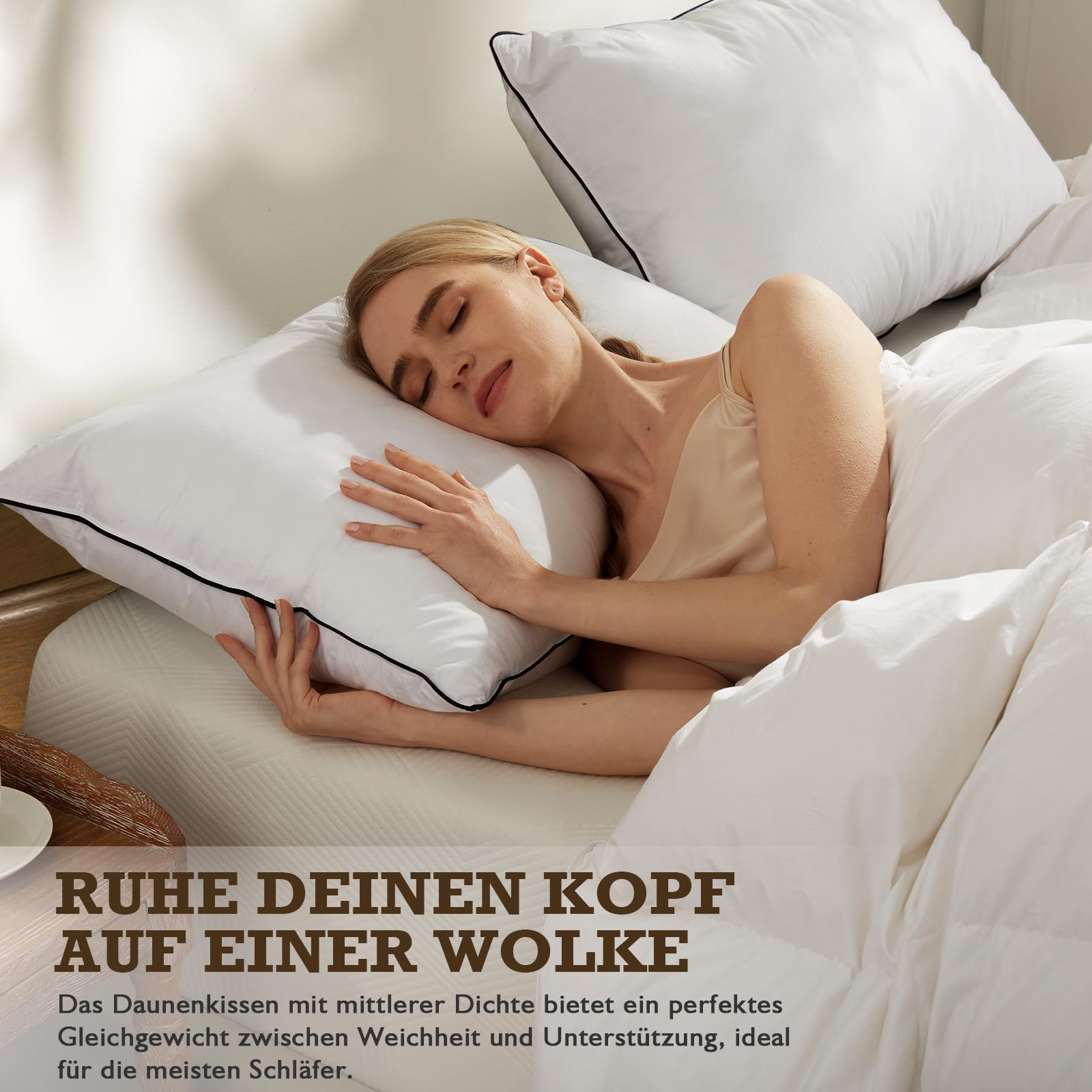 BPC Daunenkissen 80x80 Federkissen 2er Set, 3-Kammer Federn Daunen Kissen umgeben von Polyester und 100% Bio-Baumwollstoff, Weiches-Mittel Schlafkissen in Hotelqualität Kopfkissen, 80x80 cm