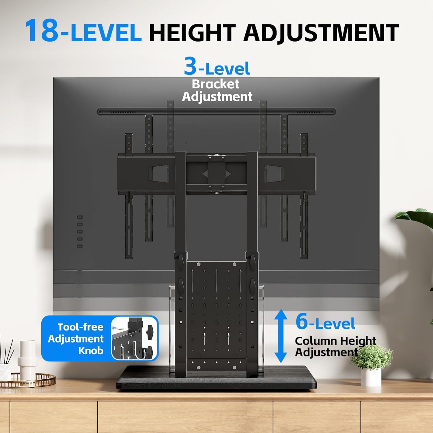 Universal Swivel TV Stand with Pegboard Storage,Height Adjustable Table top TV Stand Mount for 42-90 Inch TVs,up to 150 lbs with Large Wooden Base for Stability,Max VESA 600x400mm (Black)