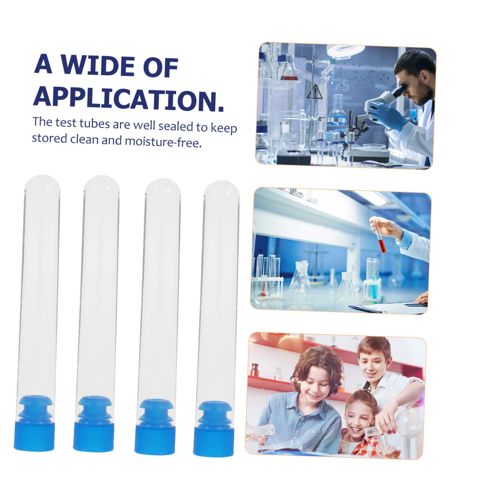 KICHOUSE 50pcs Test Tube Candy Containers Clear Container Bar Drinks Tube Chemistry Experiment Equipment Tubes with Stoppers Lab Vials Beverage Container Storage Containers Plastic White