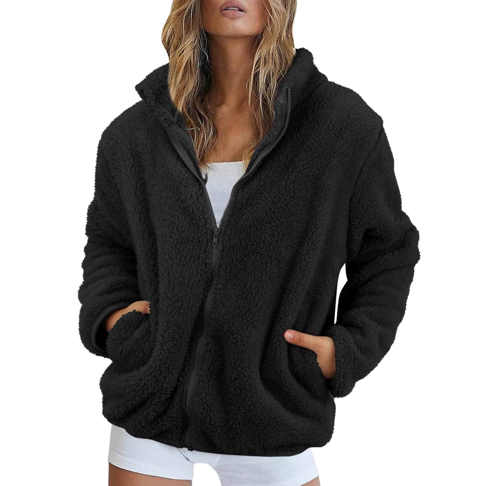 ★andar★ Sherpa Fleece Fluffy Jacket Mens Winter Fuzzy Sherpa Jacket Cardigan Fleece Long Sleeve