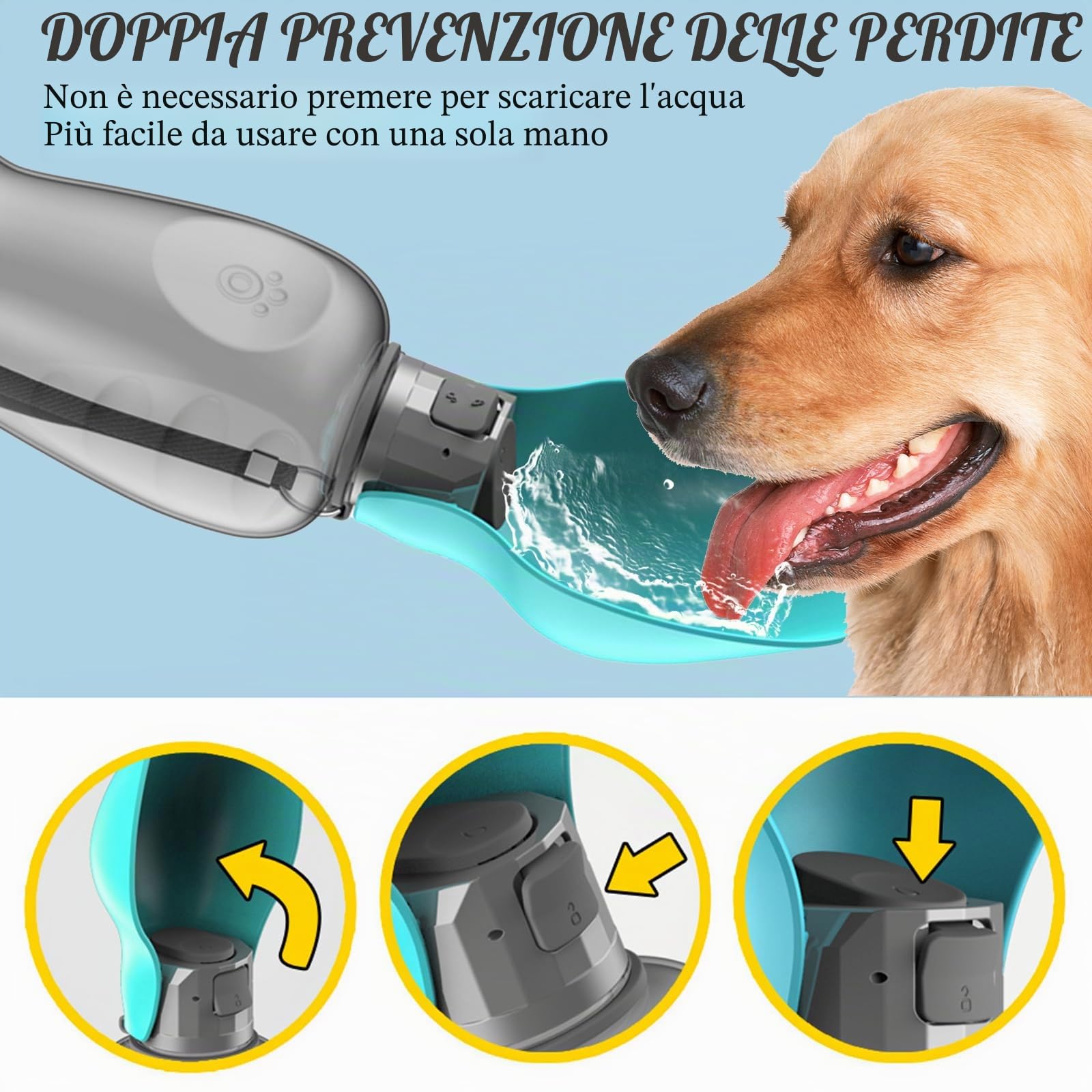 800ML Borraccia Cane Portatile Porta Acqua per Cani, A Prova di Perdite Bottiglia per Cani per Passeggiate, Escursioni e Attività all'aperto