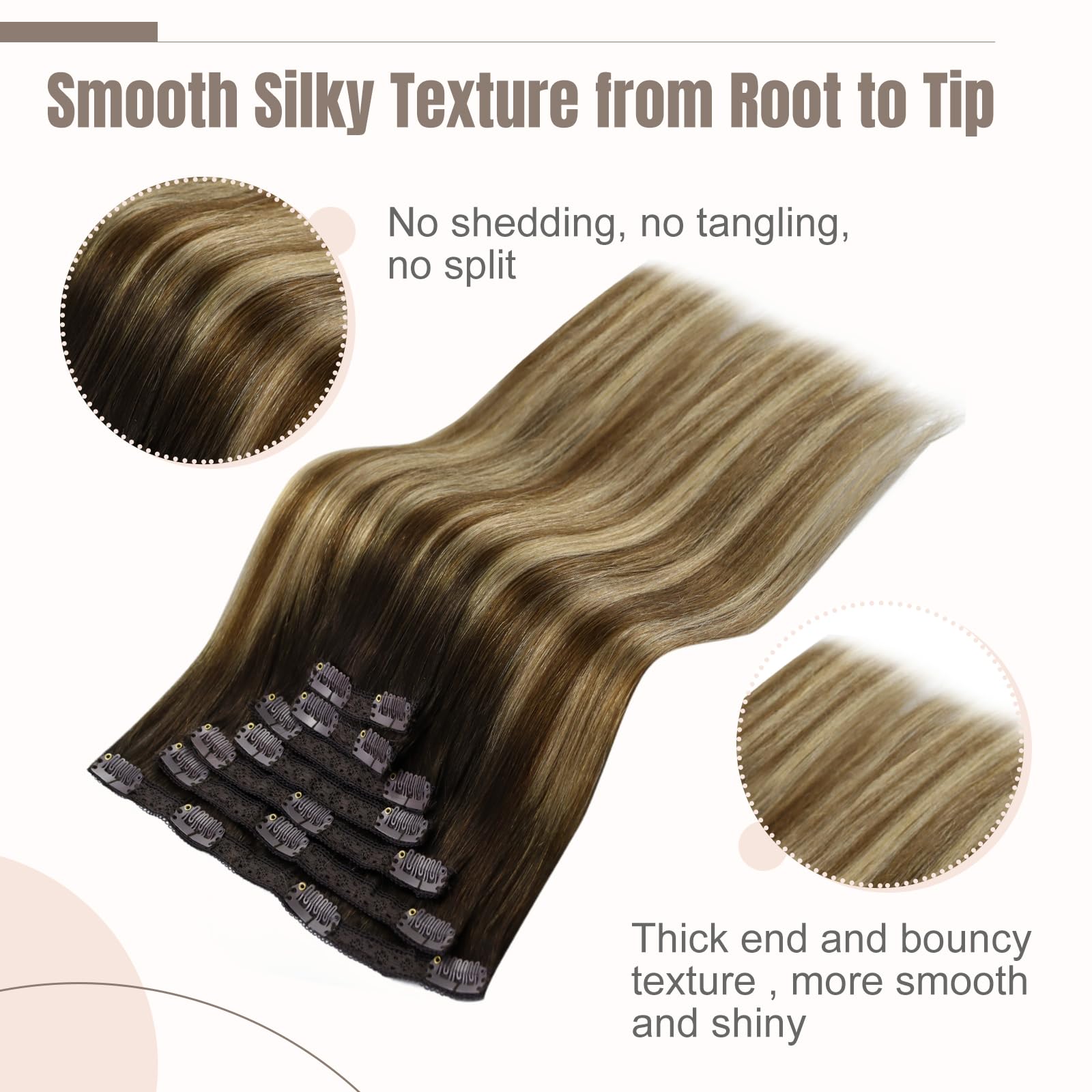 Fshine Estensioni Dei Capelli Clip in Estensioni Dei Capelli Umani 24 Pollice Balayage Medio Marrone Con Platino Biondo Reale Capelli Umani Dritti Capelli Umani Reali Spessi Per Le Donne 120g 7pcs