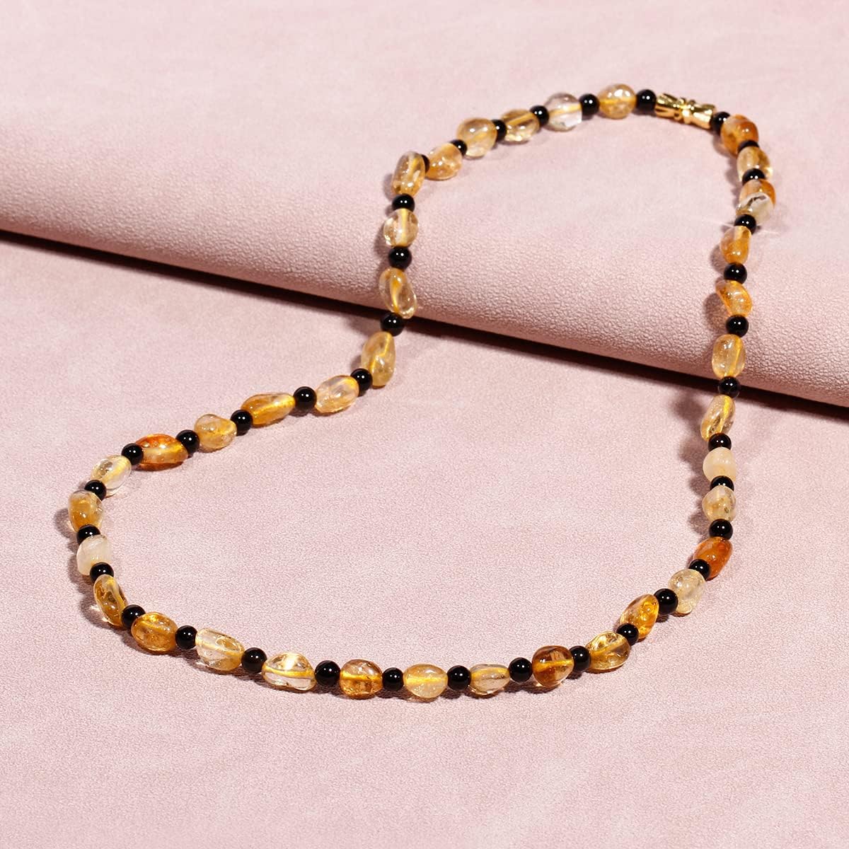 Genuine Citrine with Black Agate Beaded Choker Necklace for Women Healing Crystals and Gemstones Birthstone 18"
