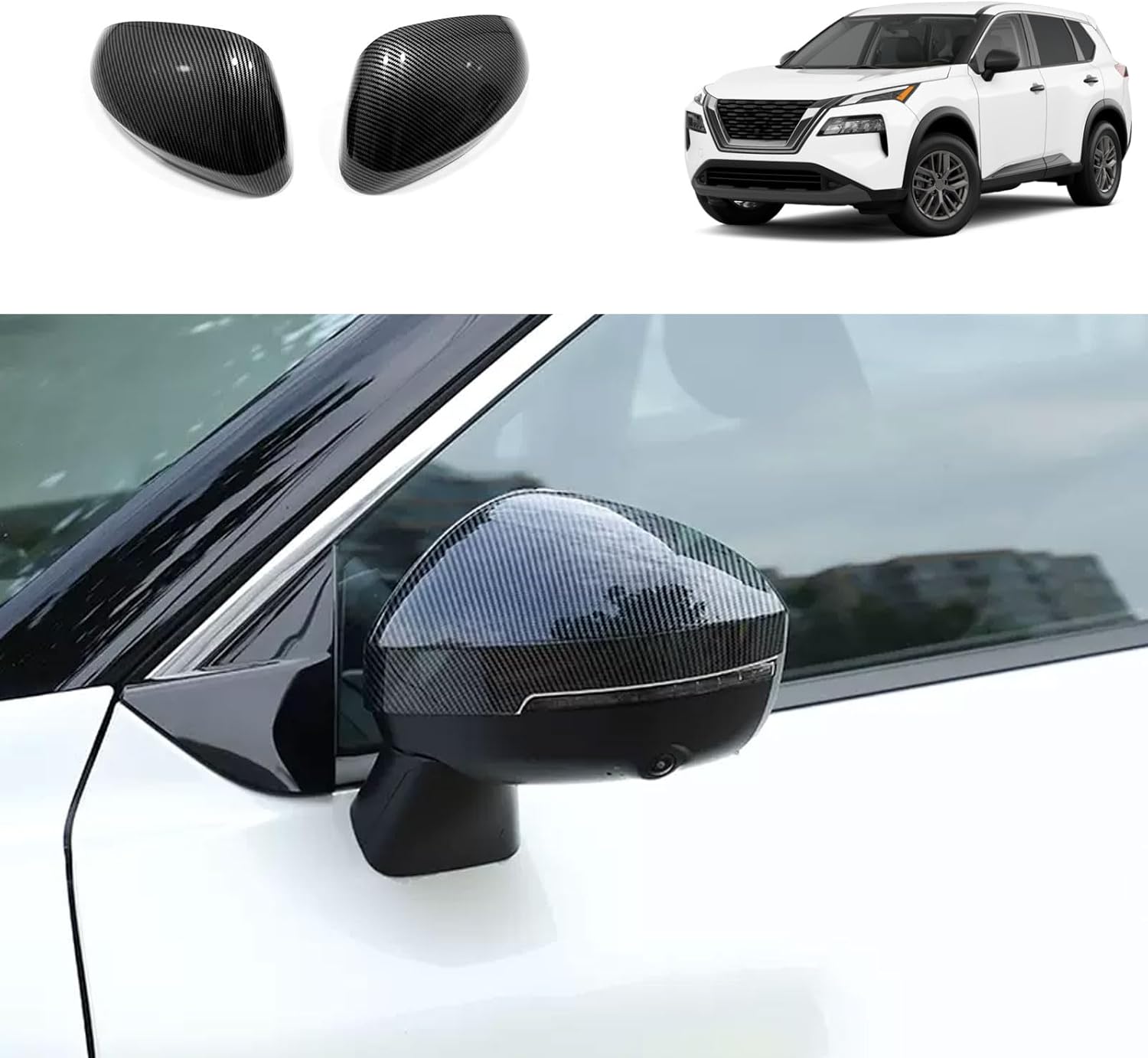 Car Exterior Accessories Compatible With Nissan New Rogue 2021 2022 2023 2024 2025 2026 Door Rear View Side Mirror Cap Cover Trims ABS 2PCS(Carbon Fiber Style)