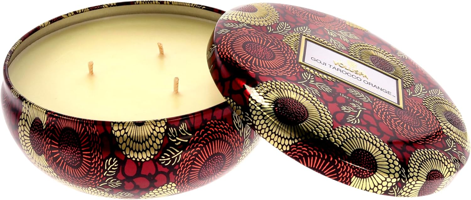Voluspa Goji Tarocco Orange Candle, 12 oz, Coconut Wax Blend, Scented Candles for Home, 40 Hour Burn Time, Multiwick Candle Tin - Image 4