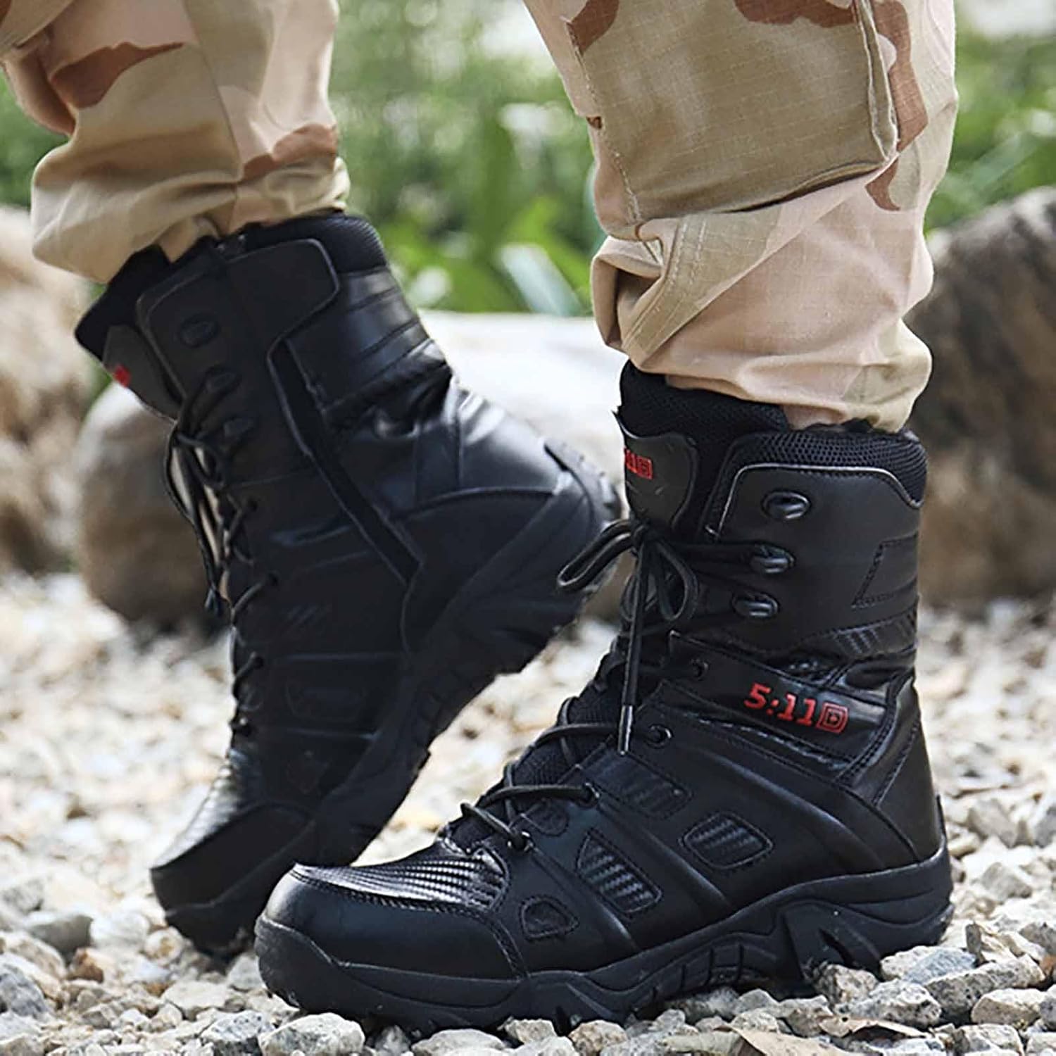 CLSQLXYJZC Side Zipper Desert Jungle Boots, Water Proof Tactical Military Mens Outdoor Boot with Sports Socks Durable Army Combat Boots Comfortable Work Boots