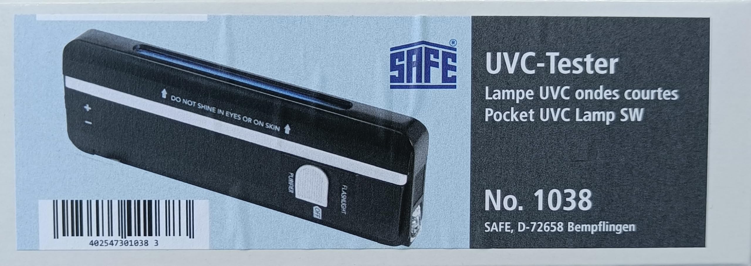 Safe Nr. 1038 UVC Tester Lampe de contrôle - Appareil de contrôle avec Tube à Ondes Courtes Tube UV 254 nm - Idéal pour contrôler Les Timbres et Les phosphorescences