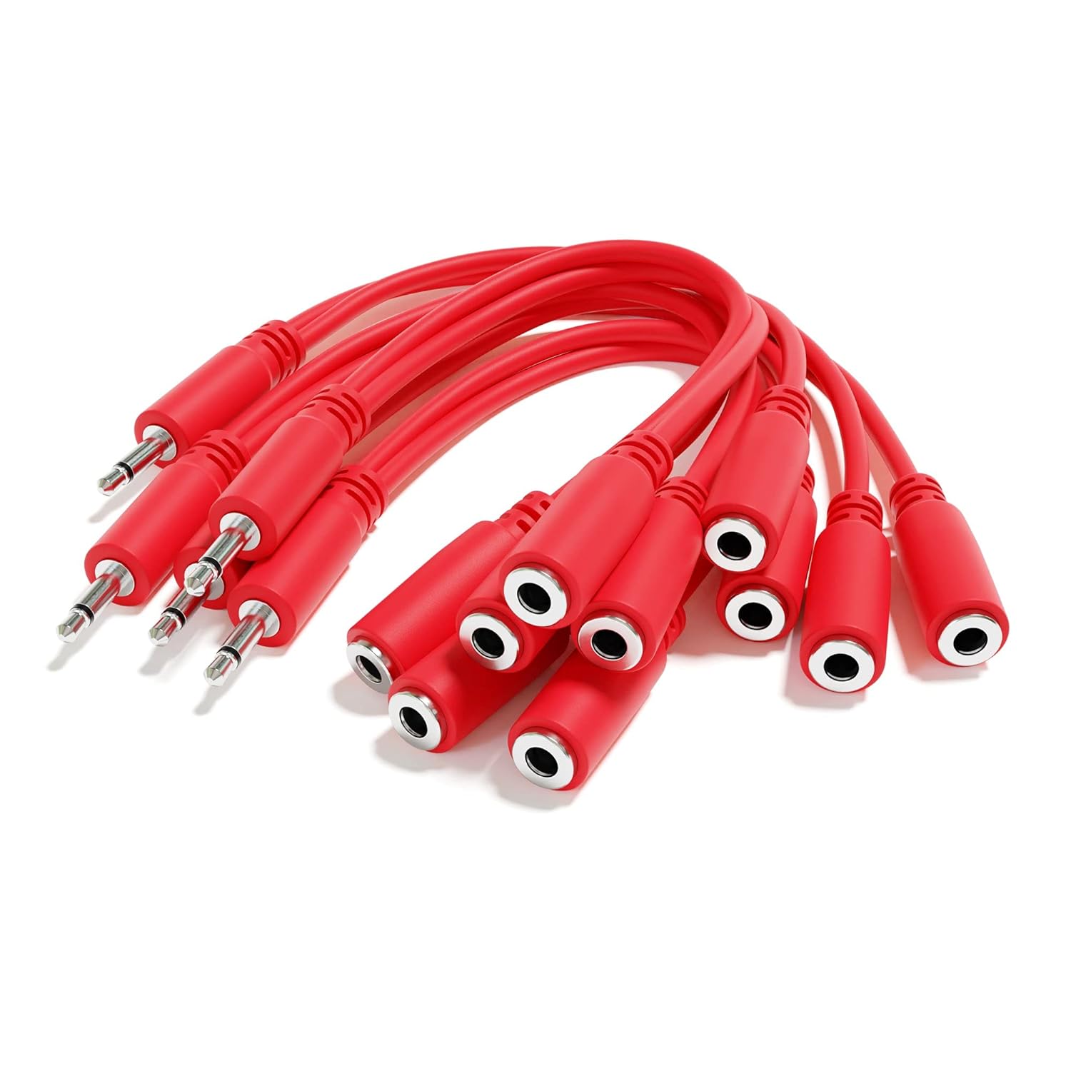 5-Pack - Mono Splitter Y Patch Cables - TS 3.5mm 1/8" Eurorack Synth Synthesizer [Red]