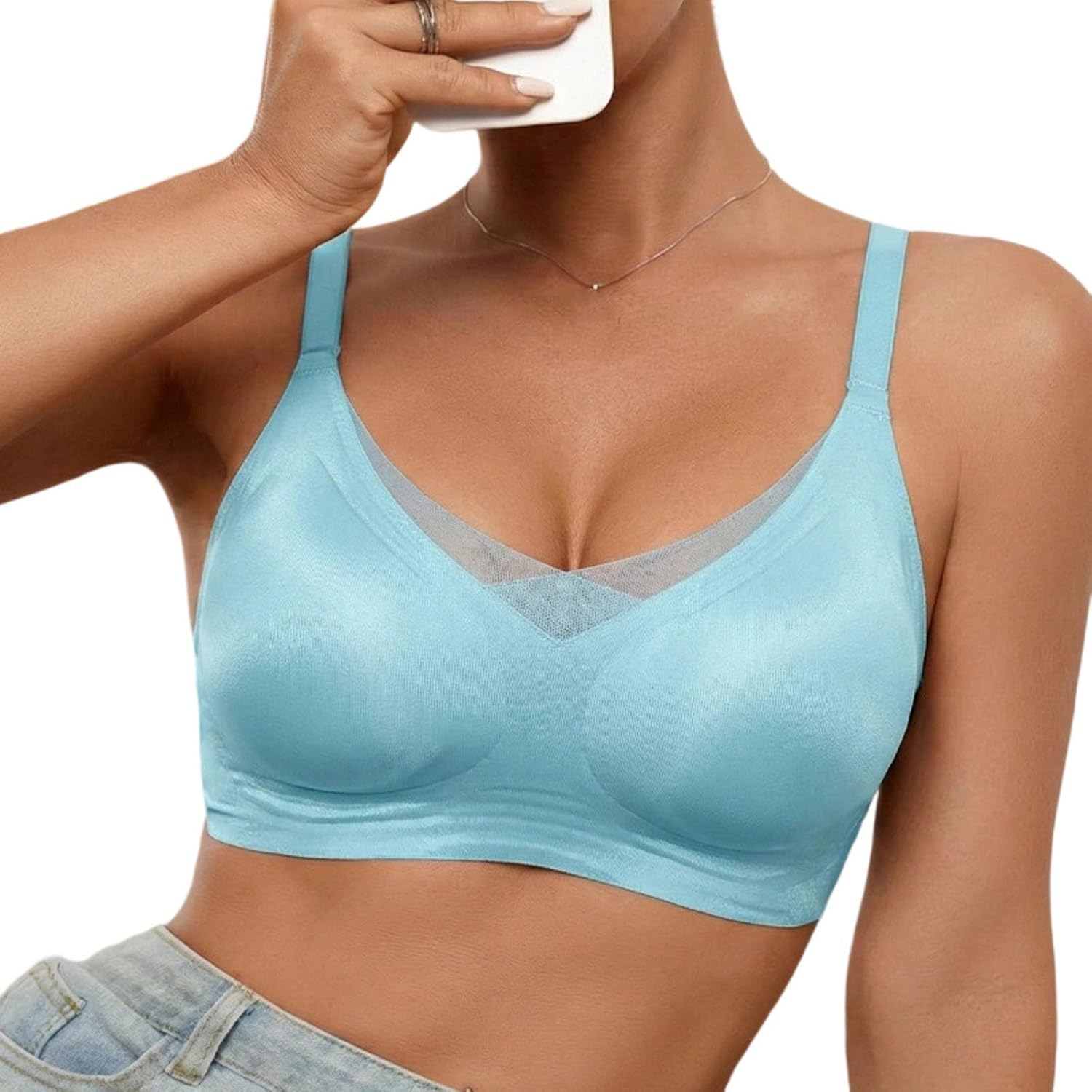 Wireless Bras for Women with Support V Mesh No Underwire Everyday Bras Full Coverage Push Up Casual Bralette