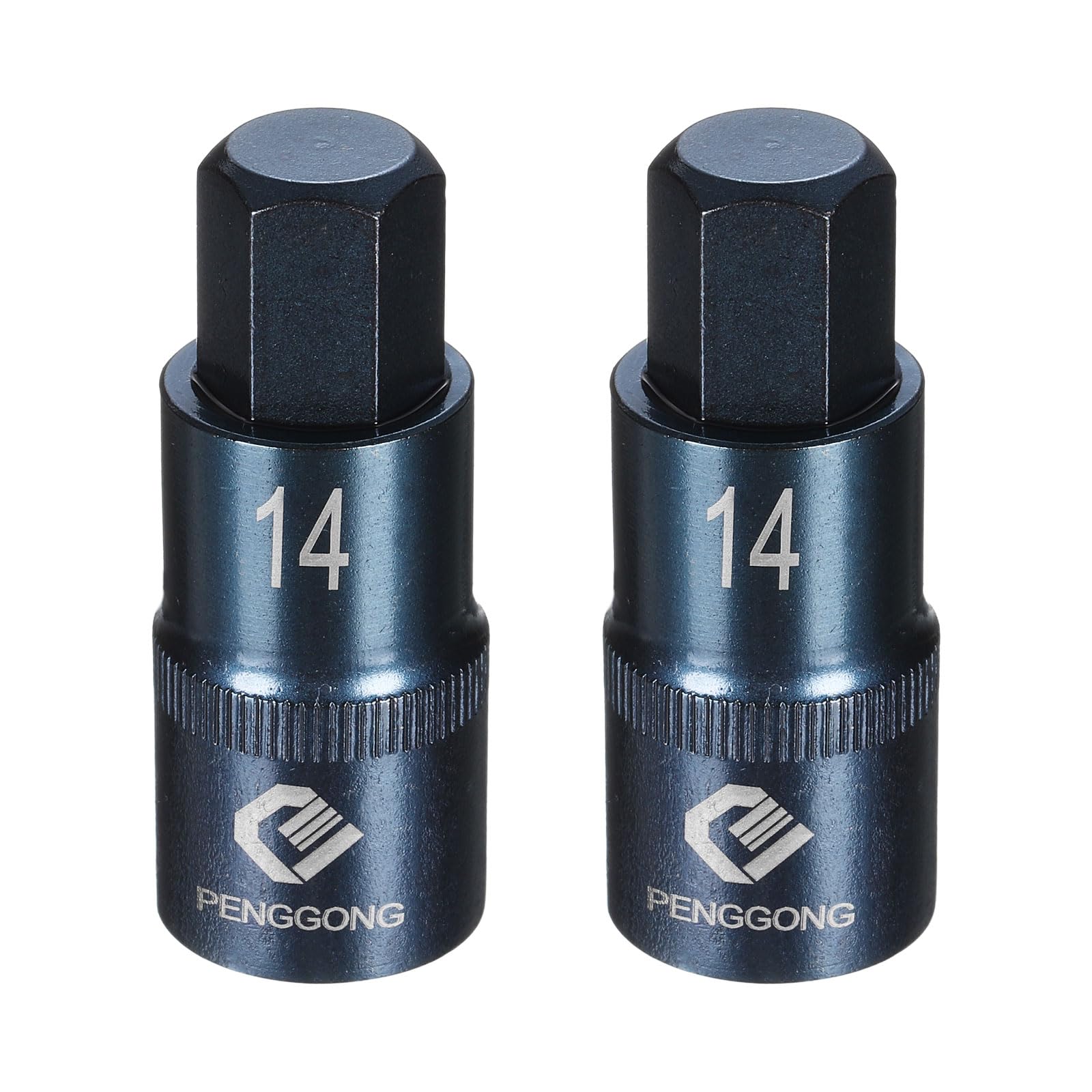 sourcing map 2pcs 1/2" Drive Impact Hex Bit Socket H14 (14mm) Metric 2.2" Length S2 Steel 6-Point Sockets for Power Drill Drivers Adapter, Blue โ image 1