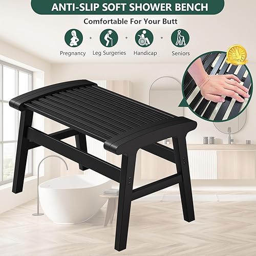 Miniatura 4 de Silla de ducha para ducha interior, banco de ducha de bambú con gran superficie suave, taburete de ducha impermeable y antideslizante para personas