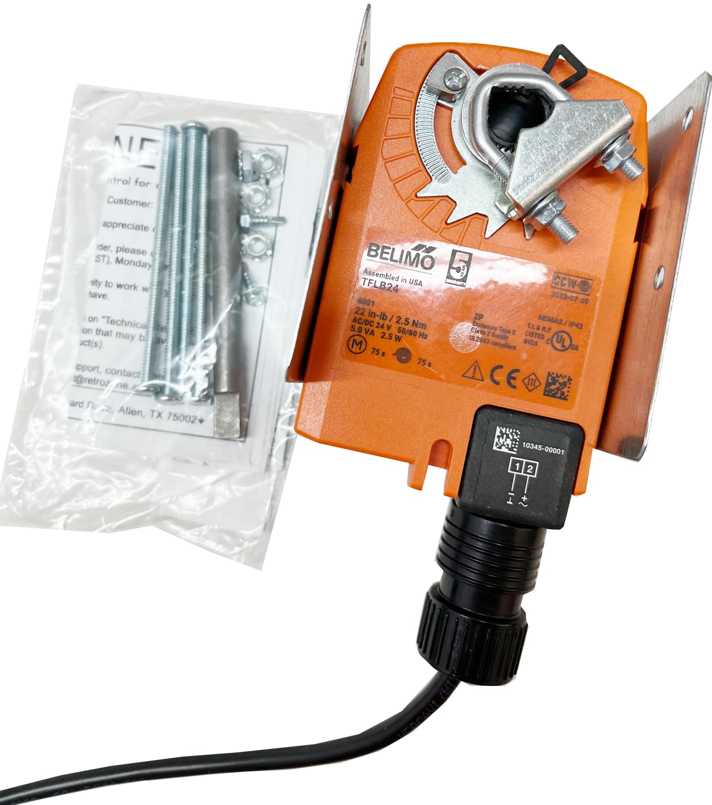 RetroZone Belimo TFLB24 retrofit Damper Motor Adapter kit for DuroZone 35141, EWC, and Other Brand dampers Using a Slotted 7/32