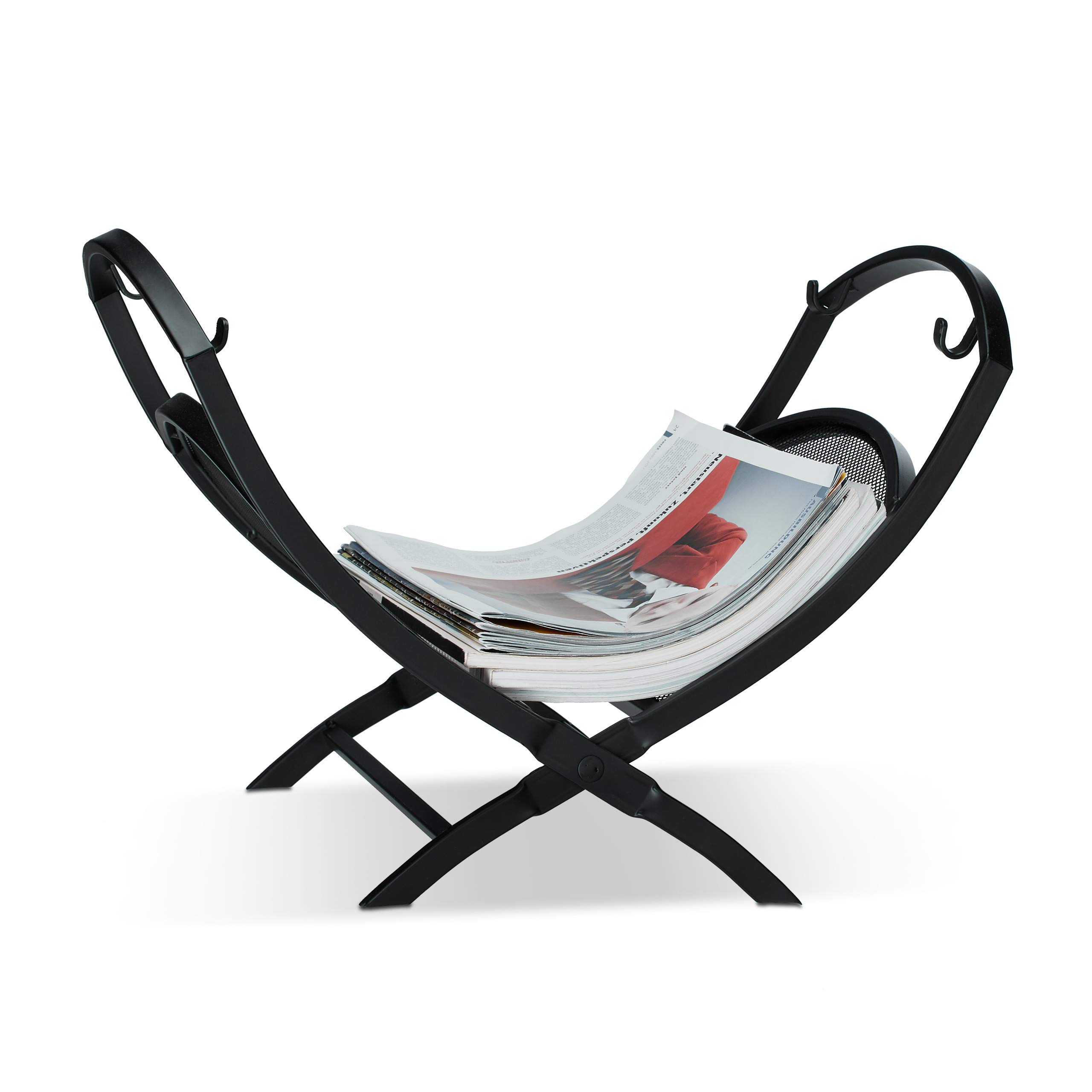 Relaxdays Cesta para Leña con Asas, Acero, Negro, 32 x 43.5 x 32 cm