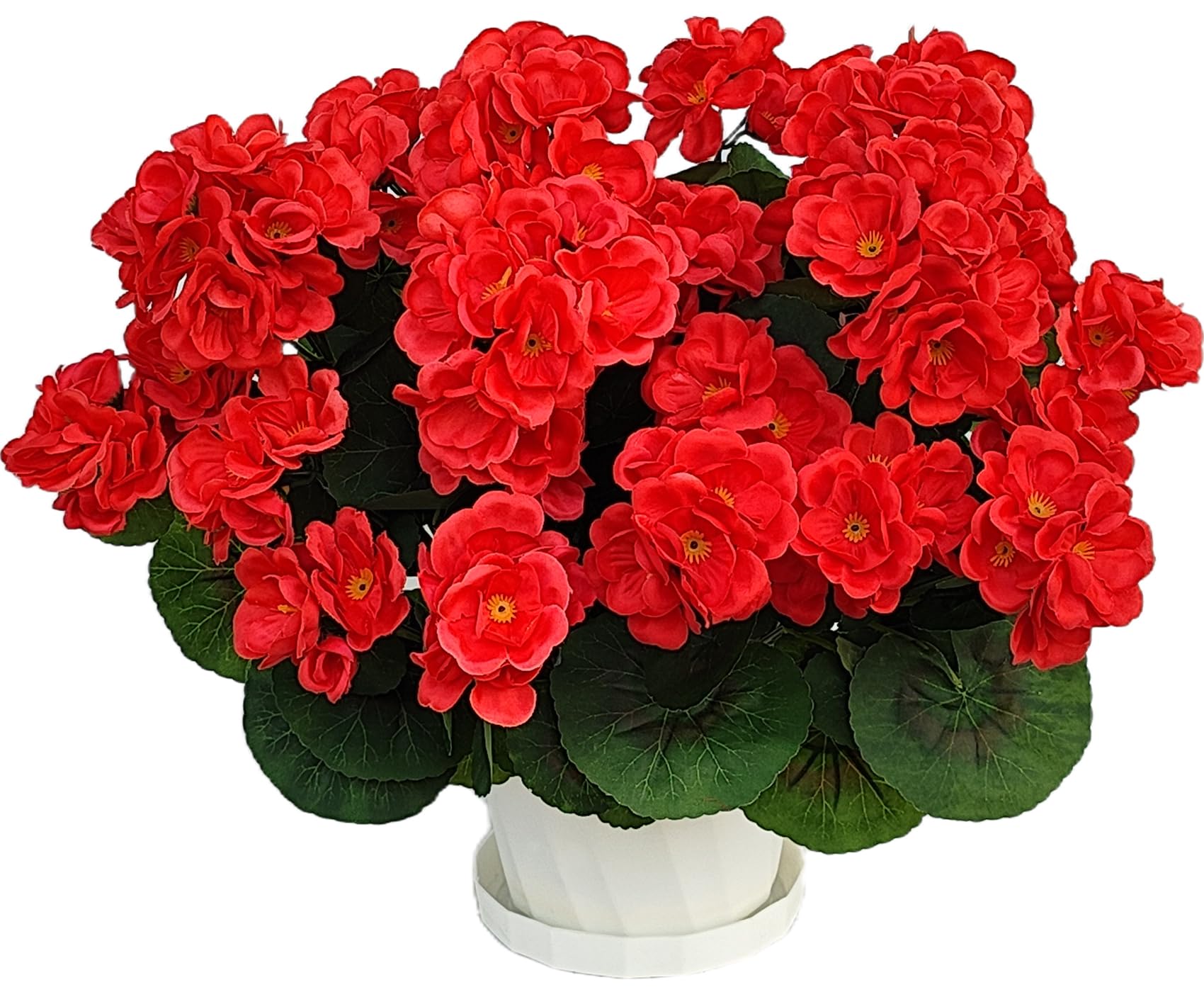 Jusdoja Künstliche Blumen wie Echt Geranien, Outdoor & Wetterfest, 4 Bündel | Rote Seidenblumen für Draußen, Balkon, Garten & Balkonkasten.