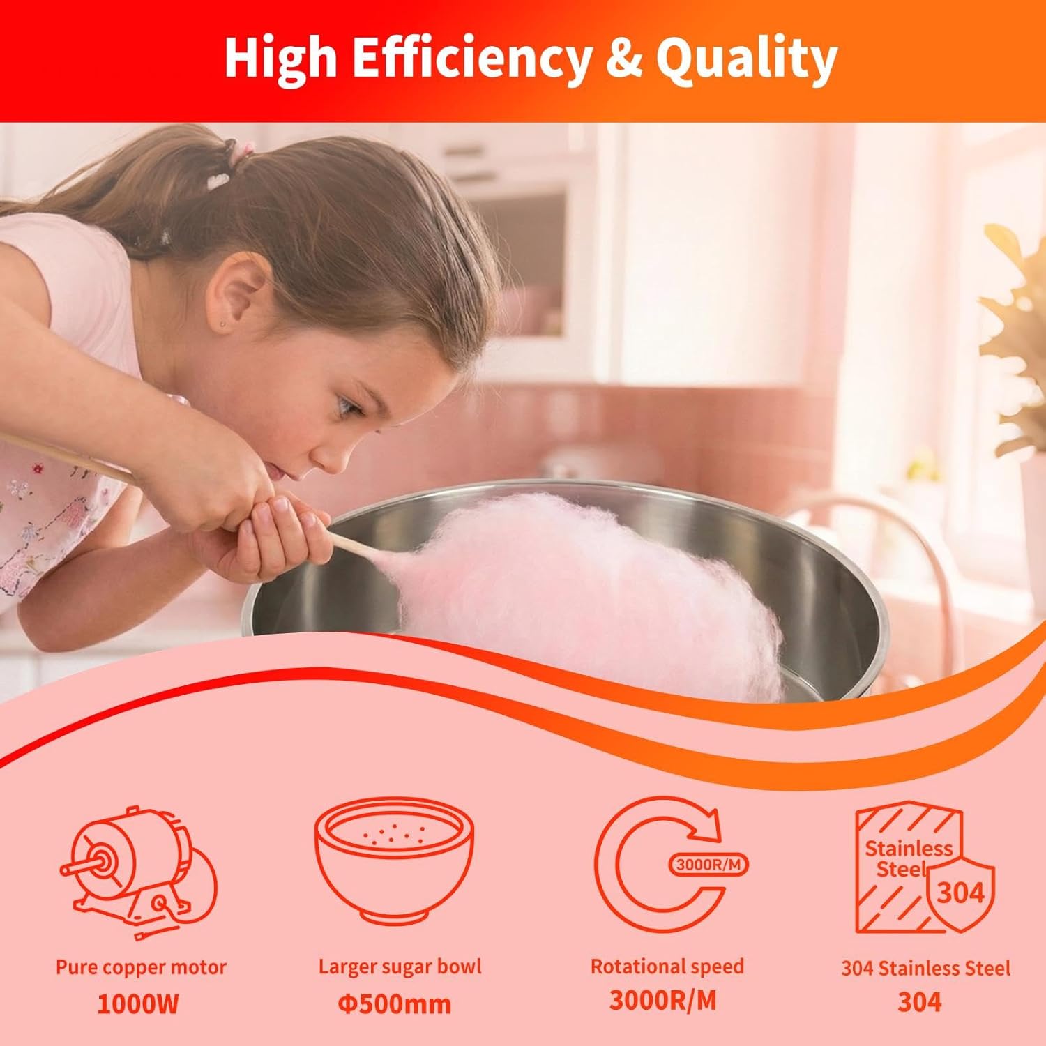 2 Ounces Candy Floss Maker, 1000W Electric Cotton Candy Maker, Electric Cotton Candy Maker Suitable for Birthdays, Carnivals, Holiday Celebrations and Other Occasions.