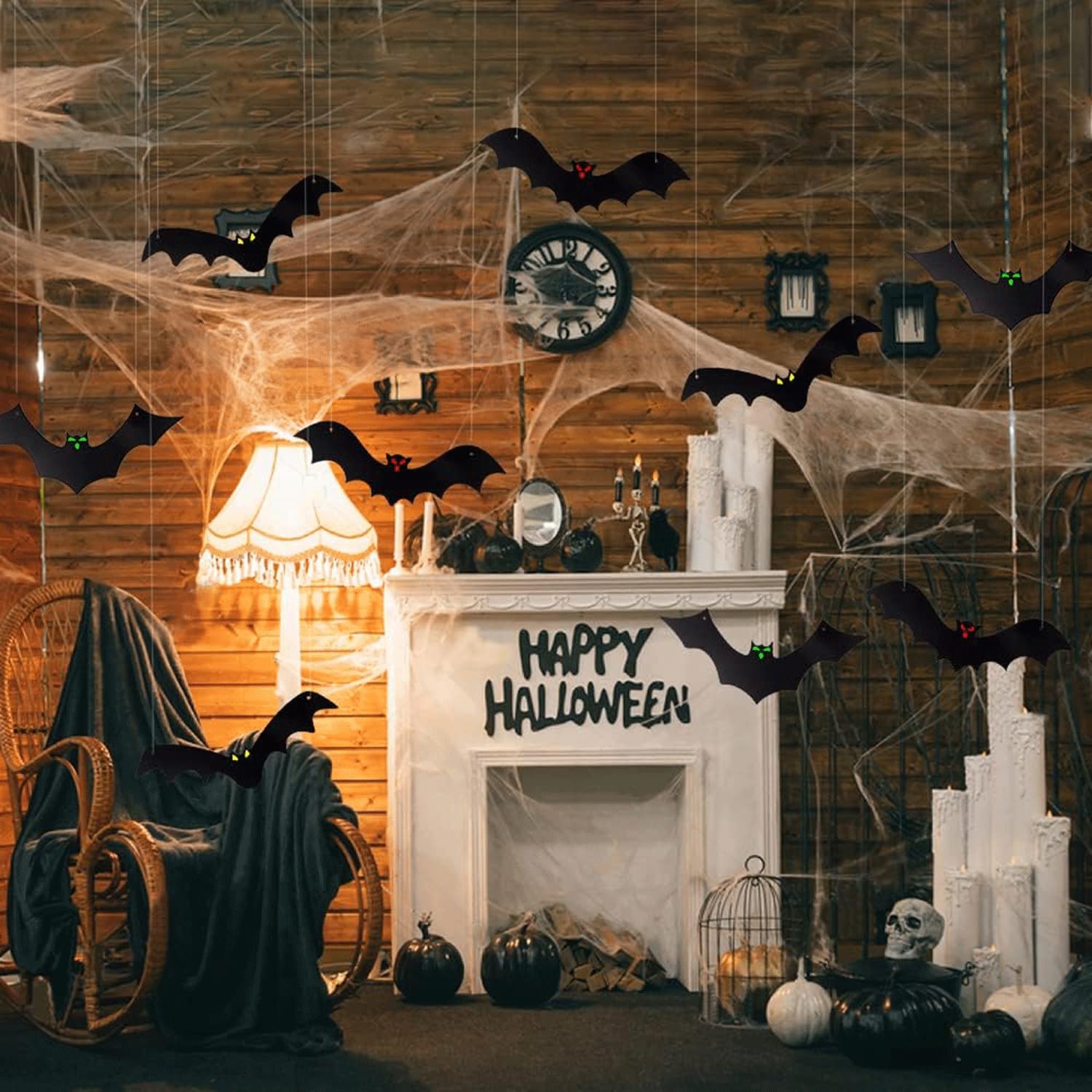 15 Pipistrelli Di Halloween Da Appendere Con Occhi Luminescenti, Decorazioni Da Esterno Luminose, 3 Dimensioni, Set Spaventoso