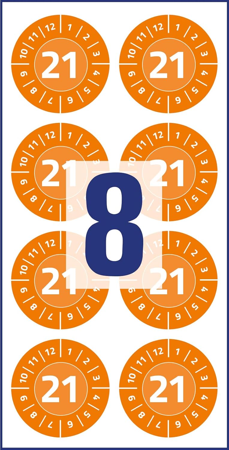 AVERY Zweckform 6944-2021 Resistant Year Test Badges 2021 (Strong Self-Adhesive, Small Size, Diameter 30 mm, 80 Stickers on 10 Sheets) Orange