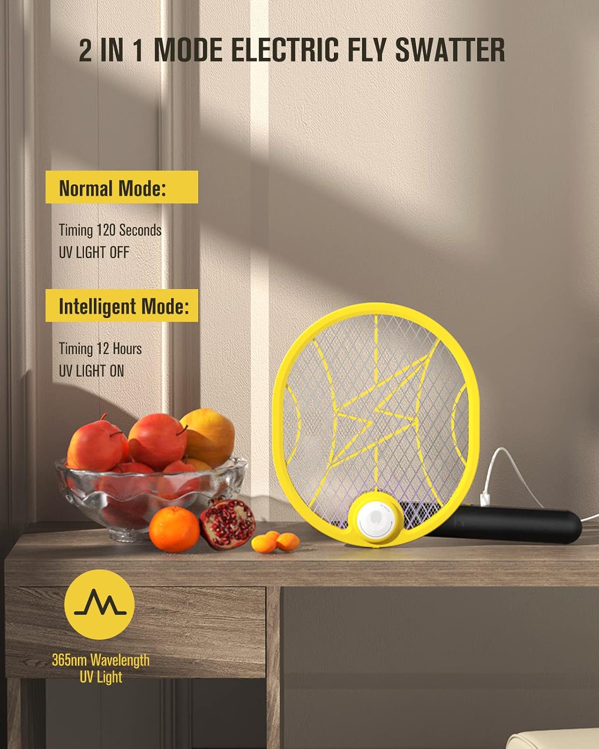 Sahara Sailor Electric Fly Swatter, 2 IN 1 Rechargeable Bug Zapper with UV Light to Attract Fly Insects, High-Voltage Fly Zapper with 3-Layer Safety Mesh, Foldable Mosquito Zapper for Outdoor & Indoor