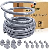 Wocloer 1/2 Inch 100FT Liquid-Tight Flexible Conduit Kit - Non-Metallic PVC with 6 Straight & 5 Angle Fittings