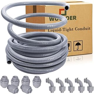 Wocloer 1/2 Inch 100FT Liquid-Tight Flexible Conduit Kit - Non-Metallic PVC with 6 Straight & 5 Angle Fittings