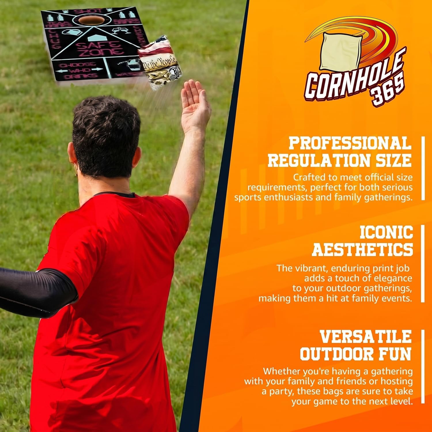 Cornhole365 Professional Cornhole Board Set - Regulation Size, Heavy Duty, Solid Wood Cornhole Board Set w/UV Direct Print (Set of 2), Ideal for Outdoor Games & Tournaments - We the People