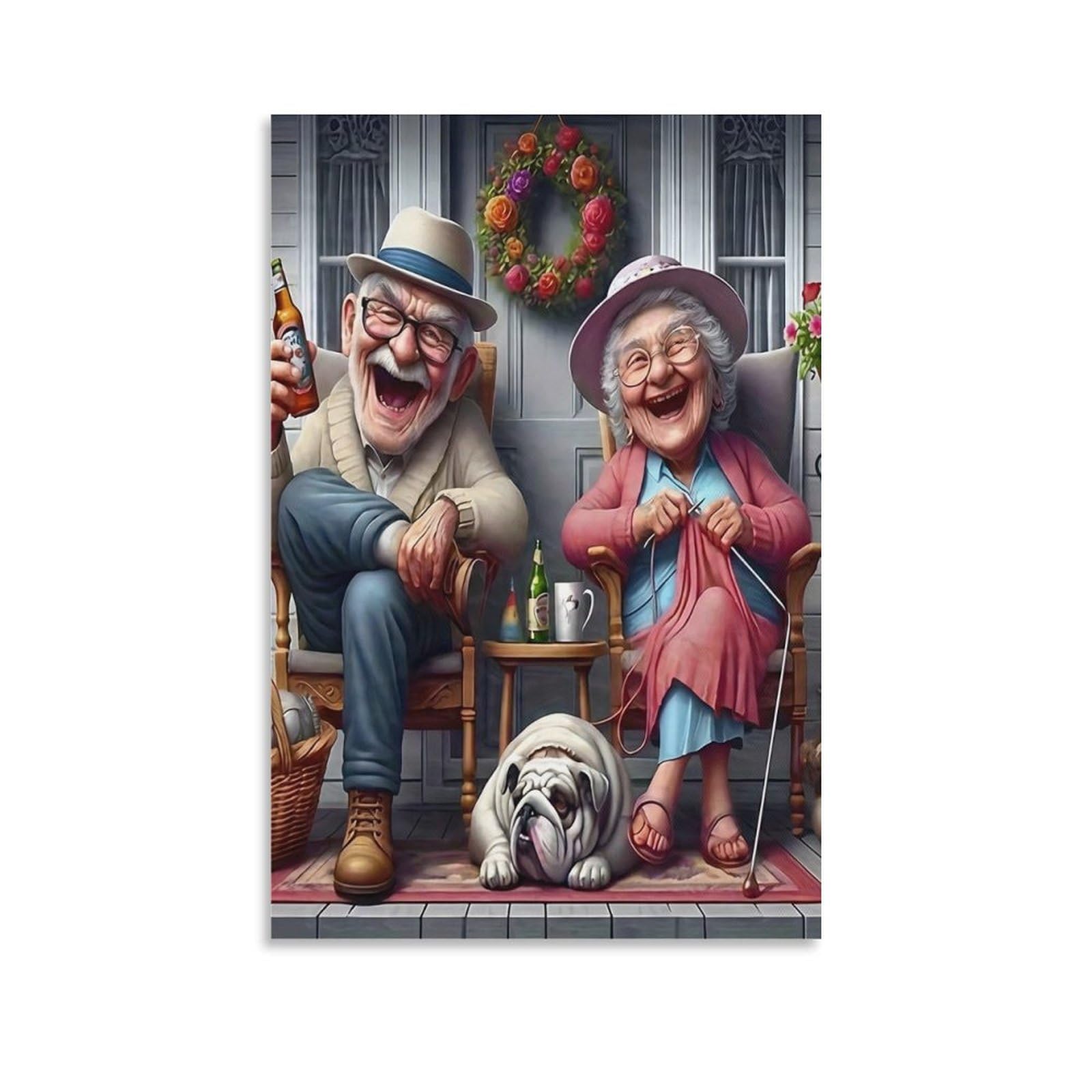 DHBANEIOK Elderly Couple Laughing Wall Decor Poster Giclee Canvas Prints Modern Wall Art Picture Wall Hanging for Home Decorations 12x18inch(30x45cm)