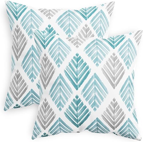 CaliTime Juego de 2 fundas de almohada decorativas de vellón de dos tonos con diseño geométrico de hojas de árbol para sofá, cama, decoración de