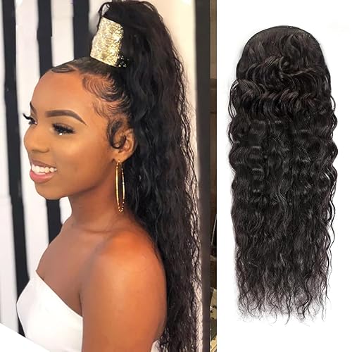 Miniatura 17 de Extension de cola de caballo con clip, rizada y ondulada, cabello humano, envuelve rizado ondulado con pasta mágica, 10A, cabello virgen brasileño