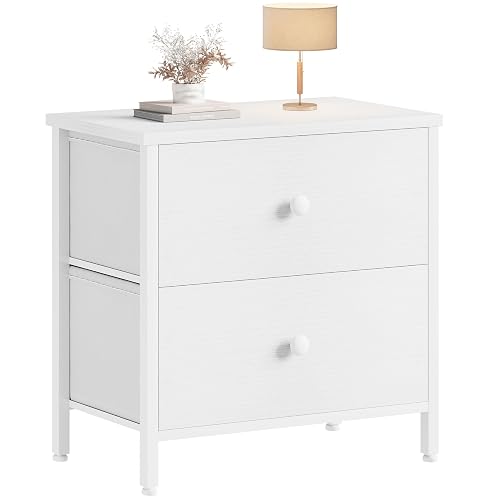 BOLUO White Nightstand 2 Drawer for Bedroom,Small Night Stand with