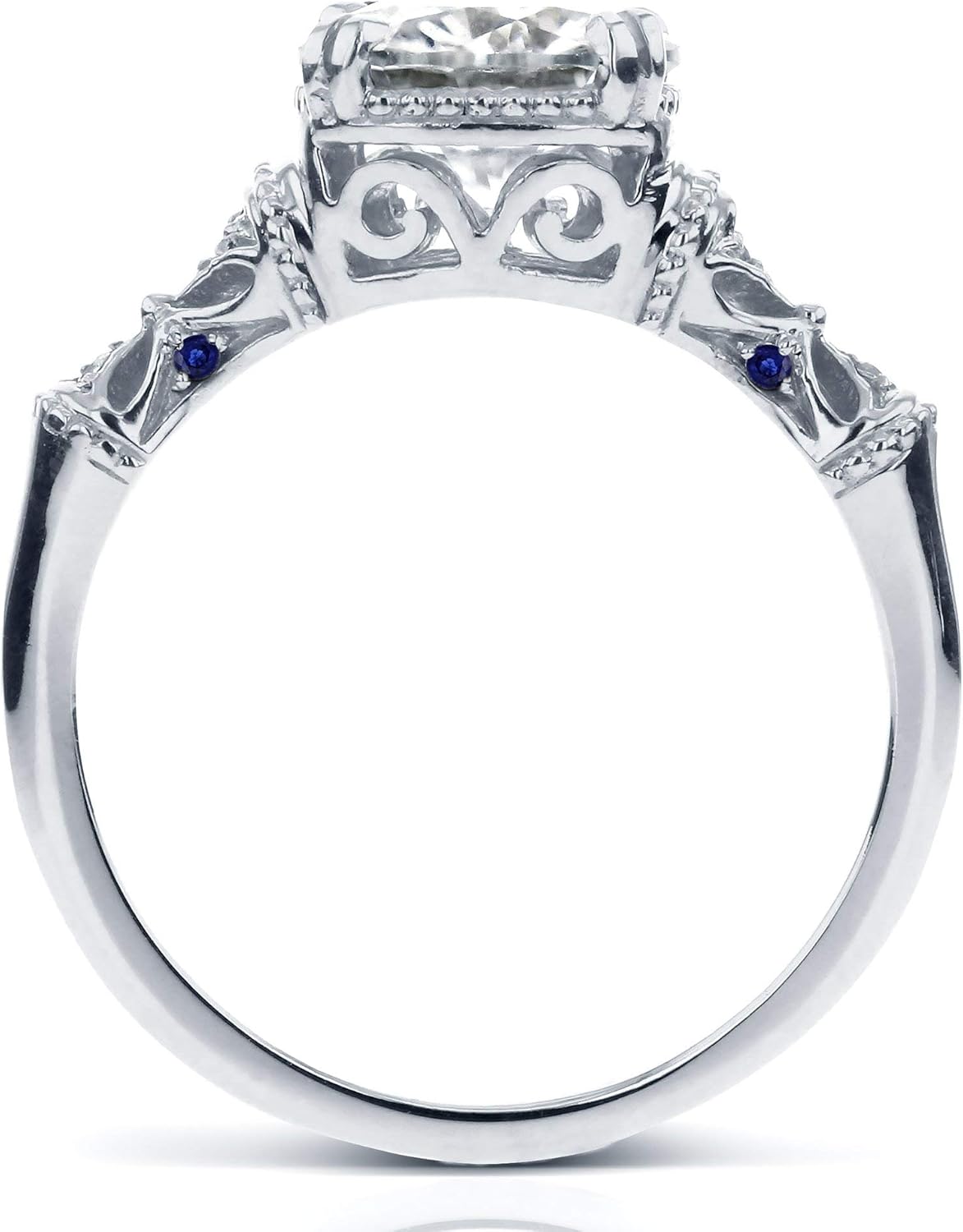 Kobelli Antique Style Cushion-cut Moissanite (GH) Engagement Ring with Blue Sapphire 1-3/4ct TGW 14k White Gold
