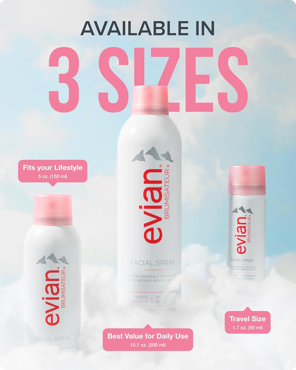 Evian Facial Spray 5 oz Duo Hydrating Mineral Water Mist for Face & Skin Refreshes Makeup, Sets, & Tones Facial Spray Twin Pack for Daily Skincare and Lightweight Facial Moisturizer Mist - Image 6