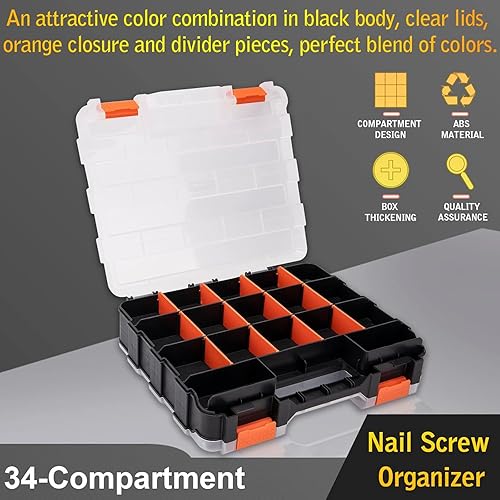 Miniatura 6 de Organizador de tornillos, organizador de piezas pequeñas, caja de almacenamiento de hardware, 34 compartimentos extraíbles, caja de almacenamiento
