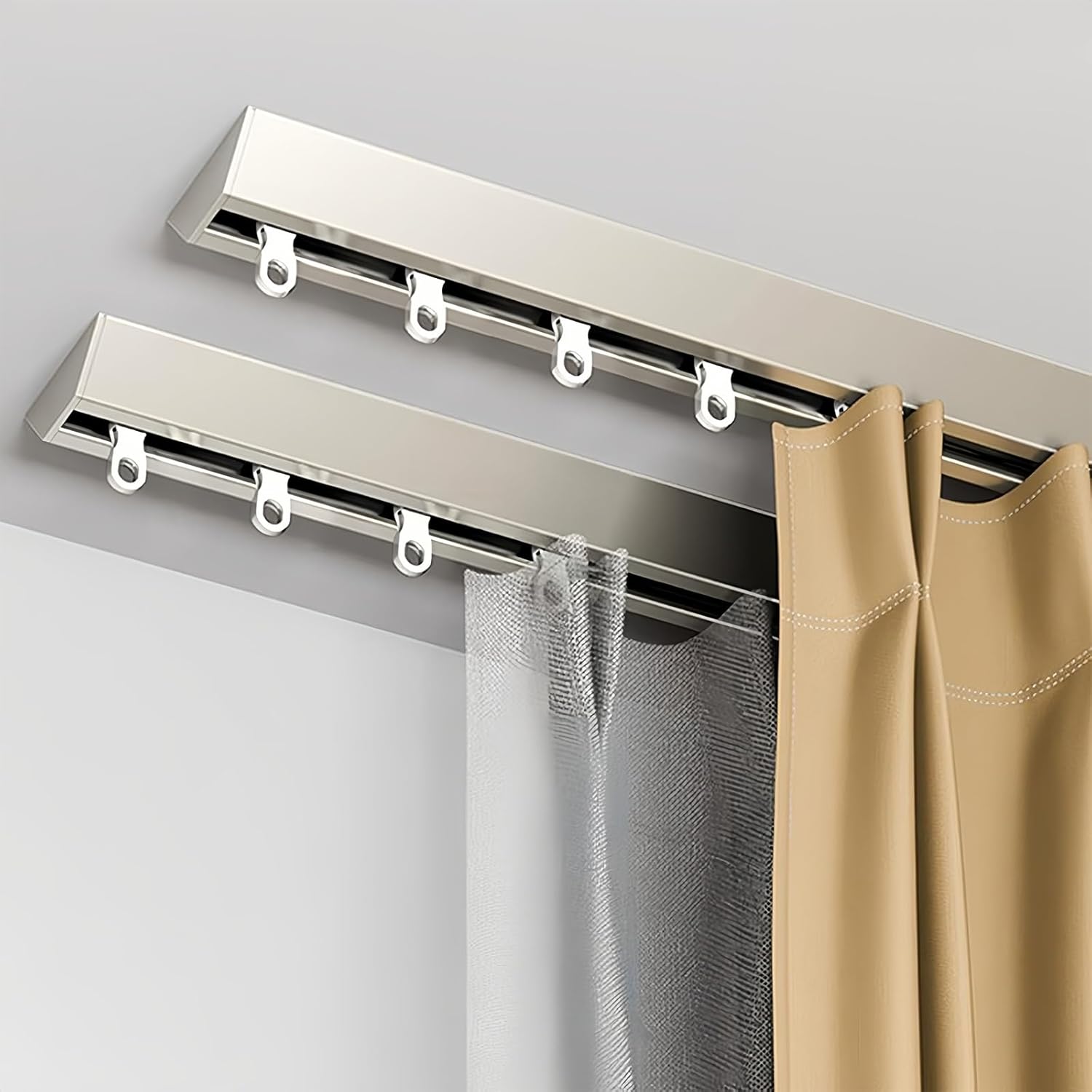 Ceiling Mount Double Curtain Rods Set - Adjustable 2.62FT Room Divider Track System for Living Room & Bedroom - Perfect for Curtains & Drapes