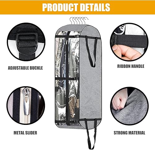 Miniatura 6 de Bolsas de ropa para colgar ropa, cubierta antipolvo de ropa para almacenamiento en armario, protectores de ropa plegables con cremallera completa