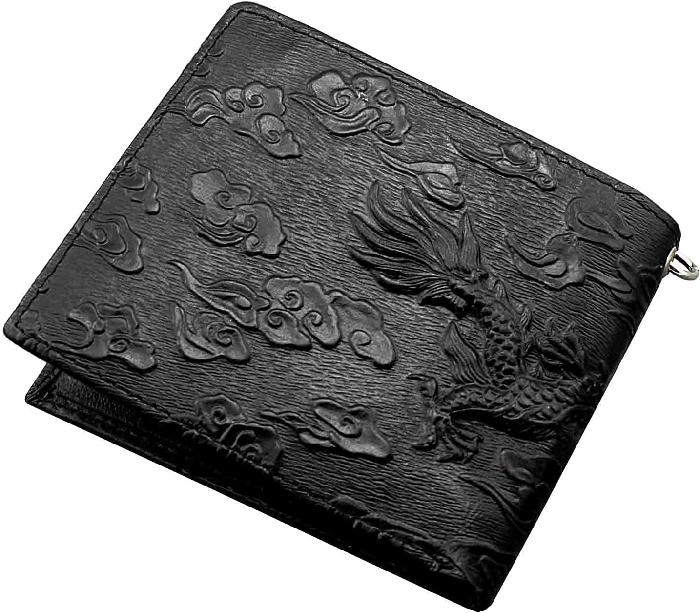 Balck Men Real Leather Vintage Dragon Wallet with Chain Card Holder Purse (horizontal style) black - Image 5