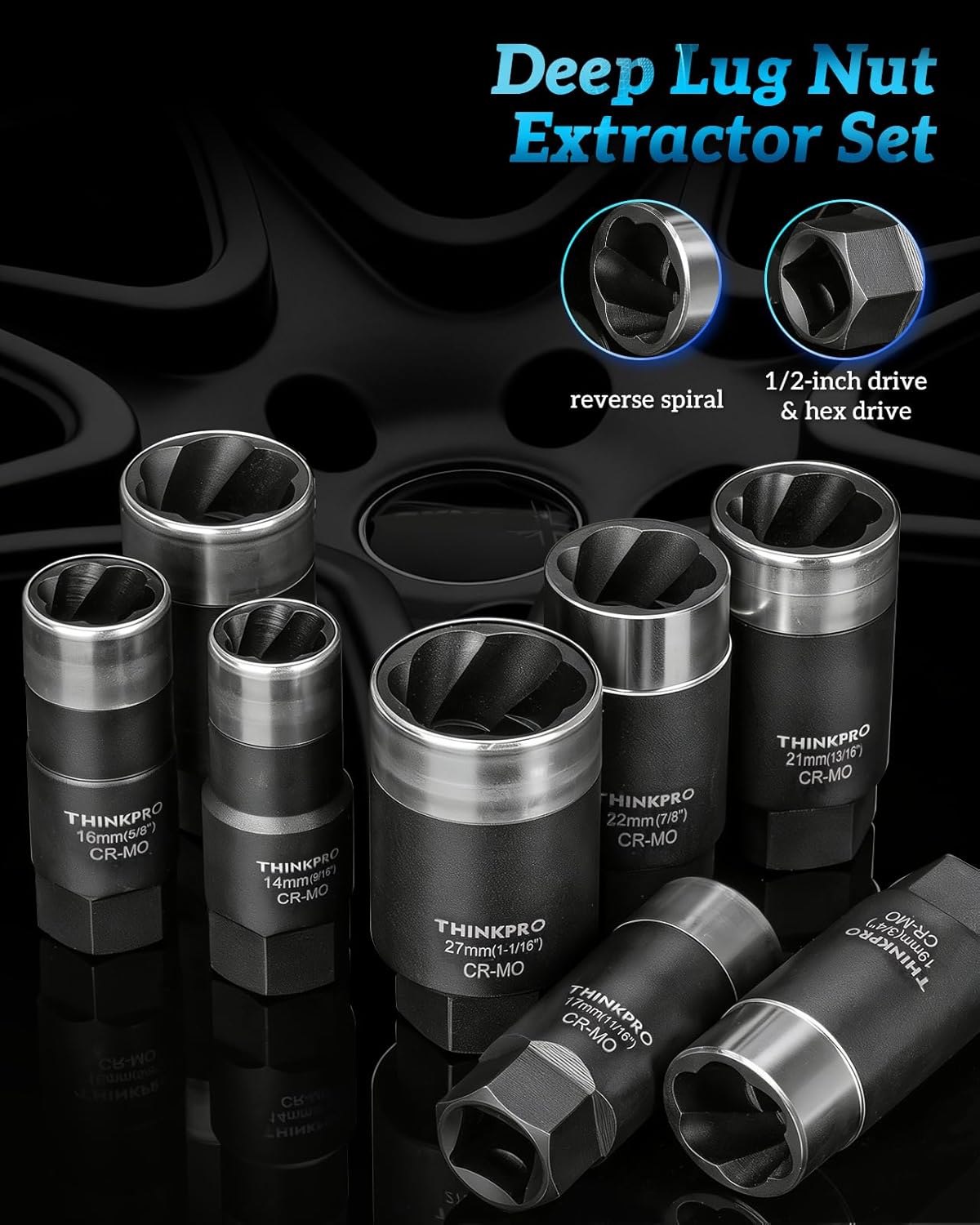 Wheel Lock & Lug Nut Remover Set | 10Pc Locking Lug Nut Removal Tool | Heavy Duty Stripped & Damaged Wheel Nut Extractor Sockets