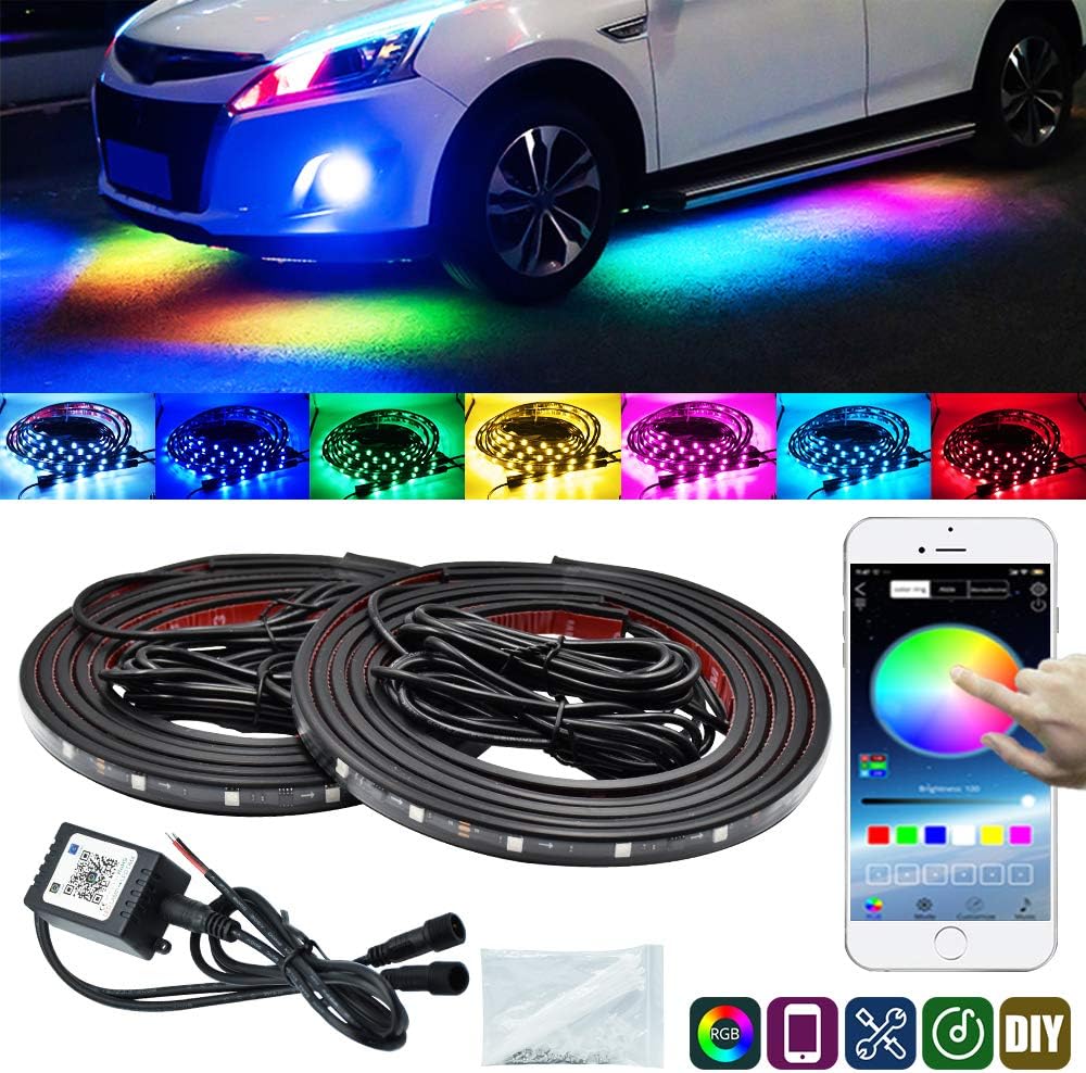 Car Underglow LED Light Kits,Bluetooth 4.0 RGB Color LED Strip Lights with App Control,Sync to Music 4 PCS(2x59 + 2x35 inch) Waterproof for All Cars.