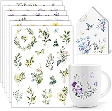 6 Sheets Rub On Stickers Spring Rub On Sticker Flowers with Eucalyptus Plant & Flowers, Transparent Vintage Stickers, Stickers Flowers for Bullet Journal/Photo Album/Scrapbook/Easter Decoration