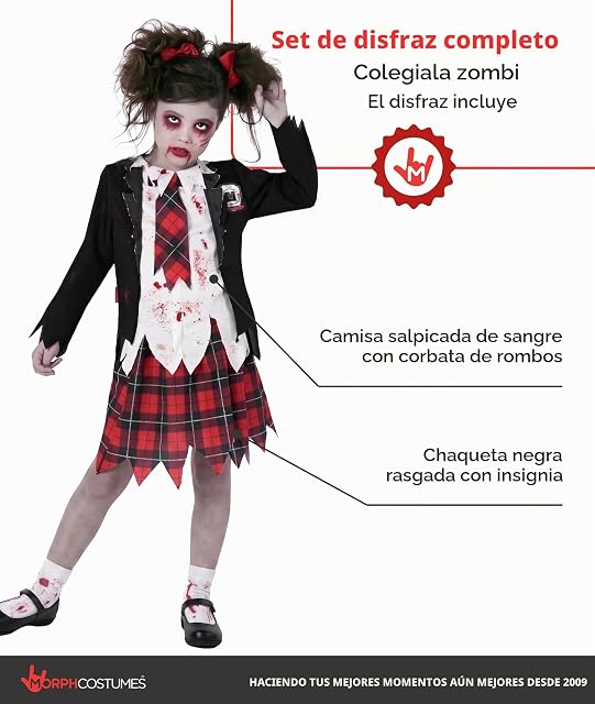 Foto 2 de 8 de Morph Disfraz Colegiala Zombi Niña, Disfraz Zombi Halloween Niña, XL